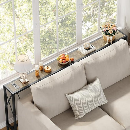 70" Sofa Tables Narrow Long, Behind Couch Table with Oulets & USB Ports, Industrial Long Skinny Stand for Entryway,Hallway, Living Room, Bedroom 7.9" D x 70" W x 24.8" H