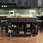 53" Large Kitchen Island with Drop Leaf,Power Outlet & Door Internal Storage Rack,Rolling Kitchen Cart on 5 Wheels W/ 5 Open Side Racks for Kitchen,Dining Room,Black(Not Include bar stools)