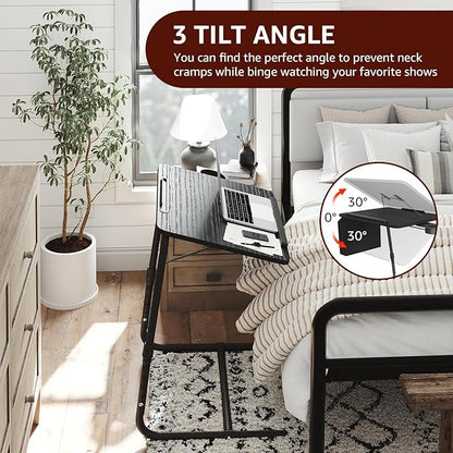 TV Trays Set of 2 - Folding TV Tray Adjustable Dinner Trays for Eating On Couch Wooden Tables Mate Stand Foldable Black Desk with Cup Holder Portable