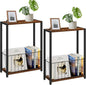 Narrow Side Tables Set of 2 with Magazine Holder, Skinny End Tables Perfect for Small Spaces, Space-Saving Design for Living Room, Bedroom, or Office, 7.1" D x 16.9" W x 23.6" H, Rustic Brown