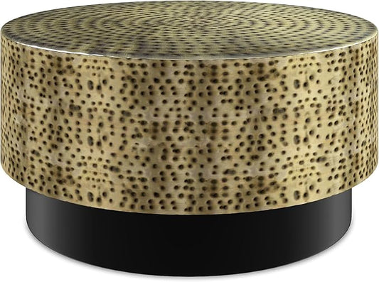 SIMPLIHOME Montrose Metal Coffee Table - 30 inch Wide Solid Iron Round Living Room Table in Antique Gold and Black, Modern Industrial Cocktail Table for Lounge with Hand-Hammered Texture, Assembled
