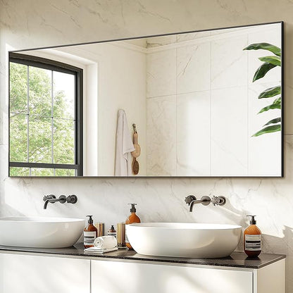 Bathroom Vanity Mirror for Wall, 60" x 30" Metal Framed Rectangular Bathroom Wall Mirror for Over Sink, HD Shatterproof Glass, Hangs Horizontally or Vertically(Black)