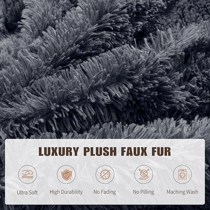 Bean Bag Chair Cover(No Filler) Soft Faux Fur Stuffed Animal Bean Bag Storage, Fluffy Plush Bean Bag Chair Cover Washable, Comfy Bean Bag Chairs for Adults, 6FT, Dark Grey
