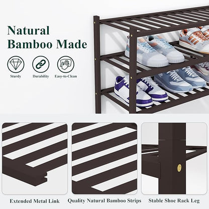 Smiry Shoe Rack, 5 Tier Thick Bamboo Shoe Organizer, Stackable Free Standing Wooden Shoe Storage Shelf for Closet, Entryway, Front Door Entrance, Brown