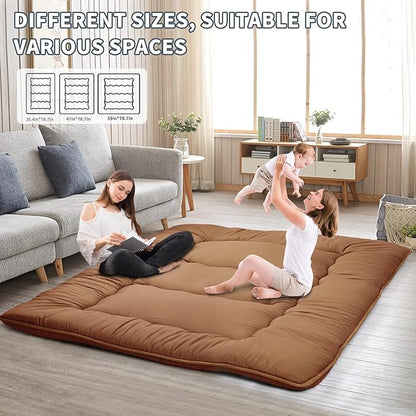 Japanese Floor Mattress,4" Thicken Japanese Floor Sleeping Pad Foldable,Futon Mattress Suitable for Camping and Guest Room (Khaki, Twin (80" x 36"))