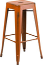 Flash Furniture Kai Commercial Grade 30" High Backless Distressed Orange Metal Indoor-Outdoor Barstool