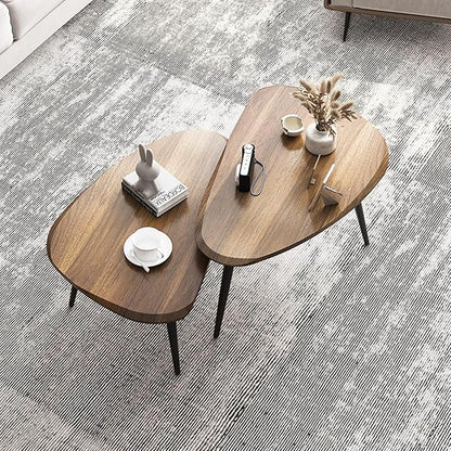 Midcentury Nesting Coffee Table Set of 2, Mid Century Modern Walnut Wood Oval Coffee Tables for Living Room, Compact Coffee Table and Side Table Set for Sofa Bedside Office Balcony or Small Spaces