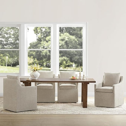 Upholstered Dining Chairs with Casters Easy Assembly Side Deskchair with Rollers for Diningroom, Living Room, Khaki, 4 Box