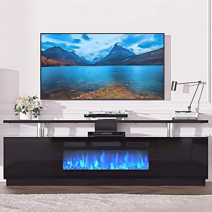 70" Fireplace TV Stand for TVs Up to 80", Entertainment Center with 36inch Fireplace, 12 Flame & LED Colors, 2-Tier TV Console & Storage Cabinet
