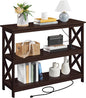 Yaheetech Console Table with Power Outlet, 3 Tier Narrow Sofa Couch Table with Storage Shelves, Wood Entryway Table Side Table for Living Room, Hallway, Entrance, Bedroom, Espresso