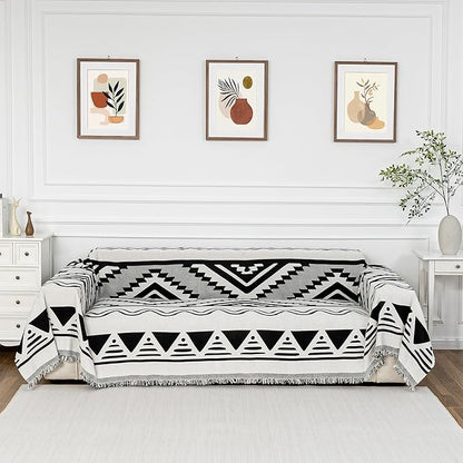 MYSKY HOME Couch Cover for Sectional Sofa Set Boho Geometric Furniture Sofa Cover Washable for Dog Cat Pets Couch Cover 3 Seat Sofa Chenille Couch Protector Multi-Use Couch Cover Blanket, 71" X134"