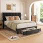 Full Bed Frame with Storage Drawers, Upholstered Platform Bed with Headboard and Wingboard, No Box Spring Needed, Noise Free, Easy Assembly, Wooden Support Slats, Black