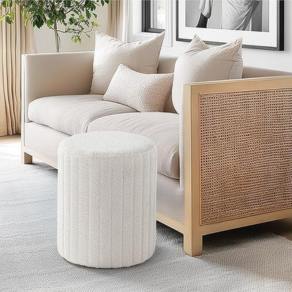 Get Set Style Modern Round Ottoman with Soft Padded Seat, Multifunctional Vanity Chairs for Makeup, Upholstered Footrest Stool Ottoman Foot Stool for Living Room, Bedroom