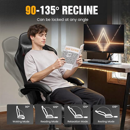 GTRACING Gaming Chair with Foot Rest & Pocket Spring Cushion, Ergonomic High Back Computer Chair with Headrest & 360°-Swivel Seat for Home Office Desk, PU Leather, Black