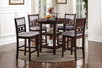 New Classic Furniture Gia 5-Piece Round Counter Height Set with 1 Dining Table and 4 Chairs, 42", Cherry