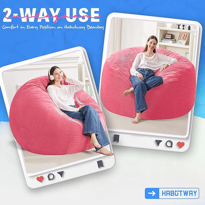 HABUTWAY 4FT Bean Bag Chair,Giant Bean Bag Chairs for Adults,Big Bean Bags with Memory Foam Filled, Large Beanbag Chairs with Soft Corduroy Cover-Pink