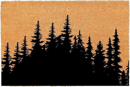 Funny Coir Doormat Tree Line Forest Landscape Front Door Mats Entryway Outdoor Mat with Heavy Duty Front Porch Welcome Mats Entry Natural Coir Brown Prank Novelty Gift Outdoor Mat 23.7x15.7 inch
