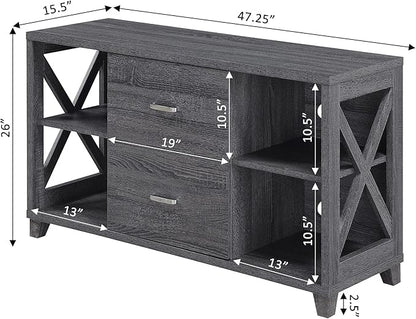 Convenience Concepts Oxford Deluxe 2 Drawer TV Stand with Shelves for TVs up to 55 Inches, Weathered Gray