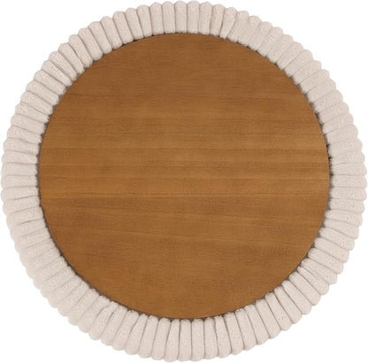 Furniture of America Lennox Modern Chenille 25-inch Round Storage Ottoman with Reversible Flip Top, Upholstered Footstool for Living Room, Bedroom, Entryway, Beige Pink