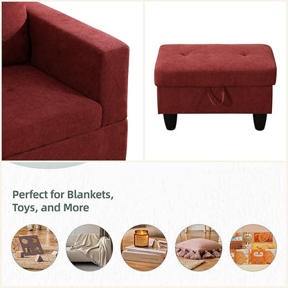 L Shaped Sectional Couch Sofa, Modern Couches for Living Room, Comfy 4 Seat Modular Sectional Sofa with Ottoman Storage for Bedroom Apartment, Red