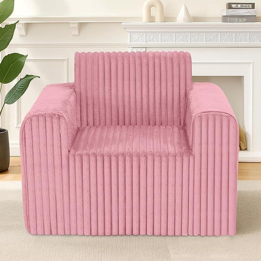 Giant Bean Bag Chair for Adults, Non-Slip Floor Sofa with High Backrest & Wider Armrest, Upgrade Whole Sponge Bean Bag Sofa Couch for Bedroom Living Room(Large,Pink,Stripe Plush)