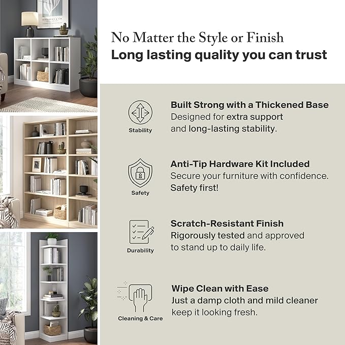 Bush Furniture Universal Tall 5 Shelf Bookcase in Natural Cherry