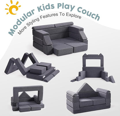 ROBOTIME Modular Play Couch for Kids – Convertible Foam Toddler Sofa for Boys & Girls, Kids Couch for Playroom & Bedroom, Versatile Building Sofa for Forts and Reading Nooks (Space Grey)