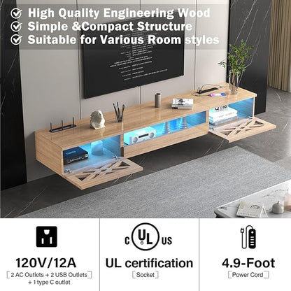Floating TV Stand, 71" Floating Entertainment Center Wall Mounted,Floating Wall Mounted TV Shelf Modern High Gloss tv Cabinet Media Console with Storage