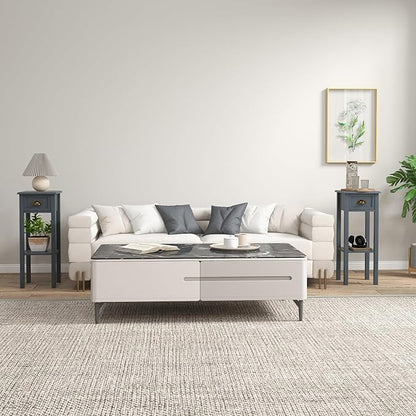 HOMCOM 2-Tier Side Table with Drawer, Narrow End Table with Bottom Shelf, for Living Room, Set of 2, Gray