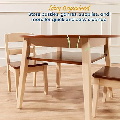 ECR4Kids Hideaway Table and Chair Set, Kids Furniture, Dark Walnut/Antique White, 3-Piece