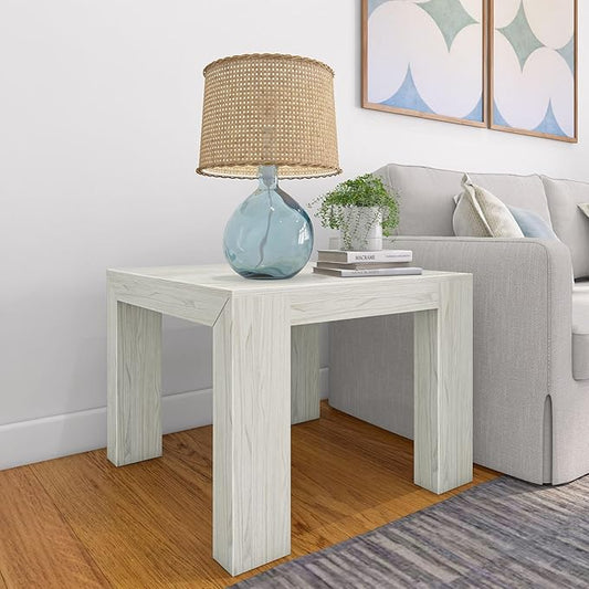 Plank+Beam Modern Square Corner Table, 32", Slim Side Table for Living Room, Mini End Table for Small Spaces, Bedside Night Stand, White Sand Wirebrush