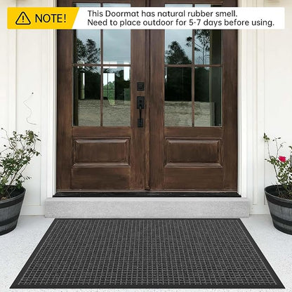 Sturdy Front Door Mat Outside Entrance, 4' x 2' All-Season All-Weather Doormat Waterproof, Stain and Fade Resistant, Natural Rubber Indoor Outdoor Welcome Door Mat Trap Dirt