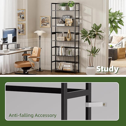 5-Tier Bamboo Wood Ladder Bookshelf, Tall Display Storage Shelf, Large Bookcase Modern Industrial Stand Organizer for Home, Office, Living Room, Kitchen, Bedroom, Black
