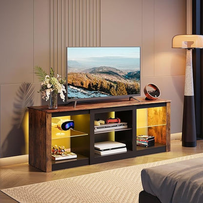 WLIVE LED TV Stand for 65 Inch TV, Modern Entertainment Center with Adjustable Glass Shelves & Customizable LED Lights, Sturdy Media Console for Living Room, Bedroom,Gaming (Brown)