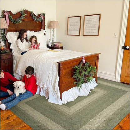 Homespice Grassland Jute Braided Green Area Rug 4x6' - Rustic Braided Area Rug for Living Room and Dining Room