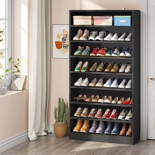 Tribesigns Shoe Cabinet, 9 Tiers 40-45 Pairs Heavy Duty Wood Freestanding Shoe Storage Cabinet, 70.8'' Tall Shoe Cabinet with Open Storage for Entryway, Black