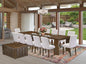 X12AS-0C8-27 - 14-Pc Dining Table Set contains an Extendable Rectangle Kitchen Table, 1 Coffee Table and 12 Polyester Fabric Dining Chairs, 39x120 Inch, Antique Walnut
