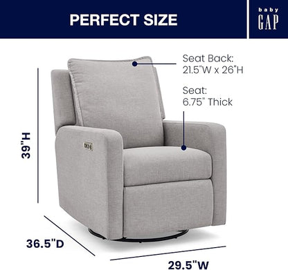 Delta Children babyGap Harlowe Power Recliner with USB-A & Charging Port Greenguard Gold Certified – Stain-Resistant Performance Fabric is Oeko-TEX Standard 100 Certified, Ash