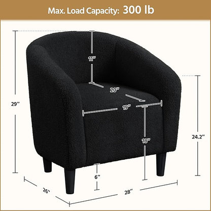 Yaheetech Accent Barrel Chair, Boucle Fabric Club Chair, Furry Sherpa Elegant Armchair with Cozy Soft Padded, Suitable for Living Room Bedroom Reception Room Office, Black