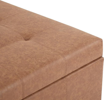 Christopher Knight Home Lorel Faux Leather Square Storage Ottoman Coffee Table, Wooden Ottoman with Storage, Entryway Modern Ottoman Foot Stool, Toy Box Storage for Living Room, Brown