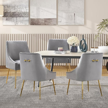 Velvet Dining Chairs Set of 2, Furniture Collection Modern Contemporary Upholstered with Polished Gold Metal Legs(Light Grey)