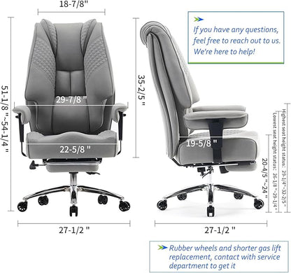 Big and Tall Office Chair 400lbs Wide Seat, Leather High Back Executive Office Chair with Foot Rest, Ergonomic Chairs Lumbar Support for Lower Back Pain Relief (Mesh Light Grey)