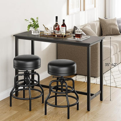 Adjustable Height Swivel Bar Stools Set of 2, 22-29 Inch Industrial Vintage Bar Counter Height Stools with Thicken Premium Bonded Leather Seats & Updated Footrests, Easy Assembly, Brown