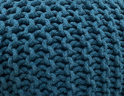 FRELISH DECOR Round Pouf Ottoman Hand Knitted 100% Cotton Pouf Foot Stool - Knitted Bean Bag - Floor Chair for Living Room Bedroom - Foot Rest for Couch (20 Diameter x 14 Height) - Teal