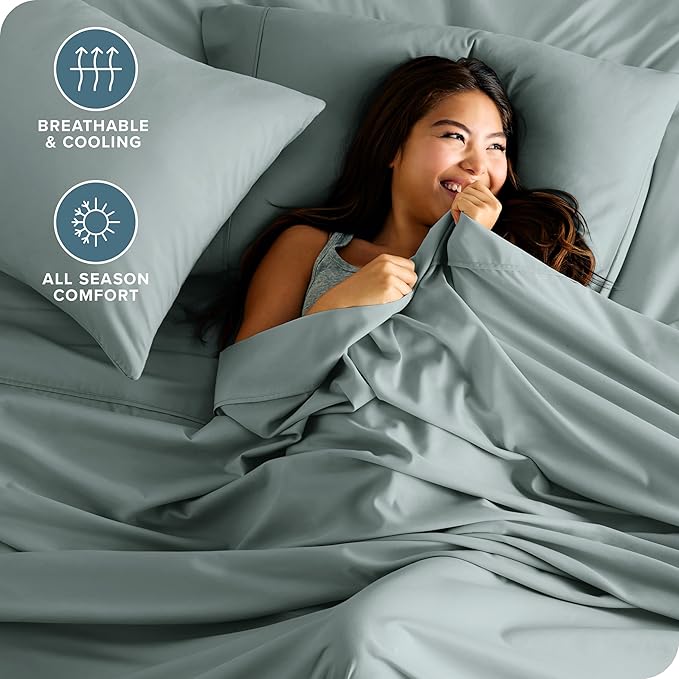 Bare Home Twin Sheet Set - 1800 Ultra-Soft Microfiber Twin Bed Sheets - Double Brushed - Deep Pockets - Easy Fit - Extra Soft - 3 Piece Set - Bedding Sheets & Pillowcases (Twin, Sea Spray)