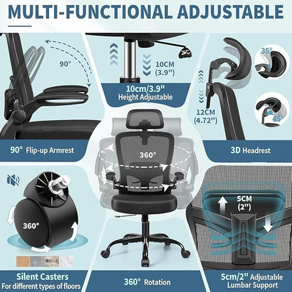 FelixKing Ergonomic Office Chair, Headrest Desk Chair with Adjustable Lumbar Support, Home Office Swivel Task Chair with High Back and Armrest, Adjustable Height Gaming Chair(Black),Pack of 5