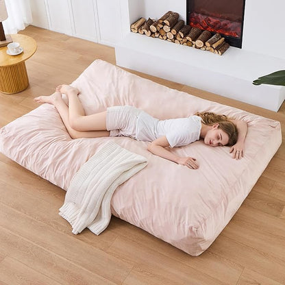 Bean Bag Chairs for Adults - Giant Bean Bag Chair Convertible Bean Bag Bed - Beanbag Chair with Micro Fiber Cover/Furniture Foam Filler - Floor Couch Sofa in Bedroom Dorm Room - Full Pink
