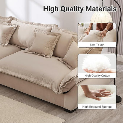 126 Inch Sailing Design Modular Sectional Cloud Sofa with Storage, Modern Deep Seat Couch w/Throw Pillows & Removable Backrest for Living Room Bedroom Apartment,Light Khaki