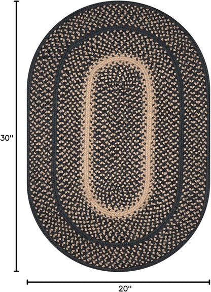 Homespice Manchester Braided Oval Rugs 20x30 - Black and Tan Jute Kitchen Rug for Country Primitive Decor