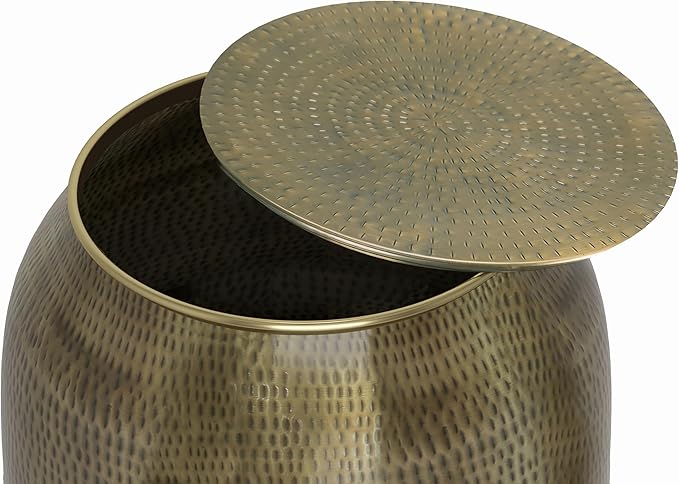 SIMPLIHOME Griffen Contemporary 19 inch Wide Metal Storage Accent Side Table in Antique Gold, Fully Assembled for the Living Room and Bedroom